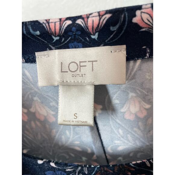LOFT Floral Jersey A-line Dress Knee Length sz Small Modest  Short Sleeve - Picture 4 of 6